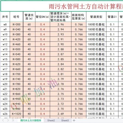 快速自动计算雨水与污水管网土方工程量