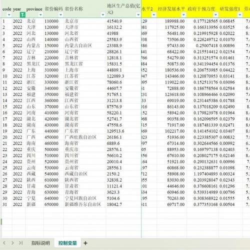 【最新！2022年！秒发！】31个省级常用控制变量数据 常见变量 省级面板数据 不是地级市！
可私聊