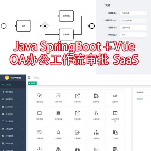 Java SpringBoot开发的OA办公系统源码 带工作流审批功能 支持SaaS多租户架构 源码完整含前后端 数据库齐全 文档完善