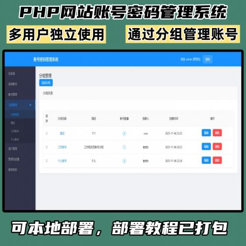 基于PHP的多用户密码管理网站系统源码，支持手机端自适应与SQL数据库
