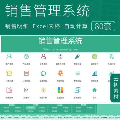 80套完整的Excel销售管理模板，涵盖客户、产品、员工、订单、合同与报表功能