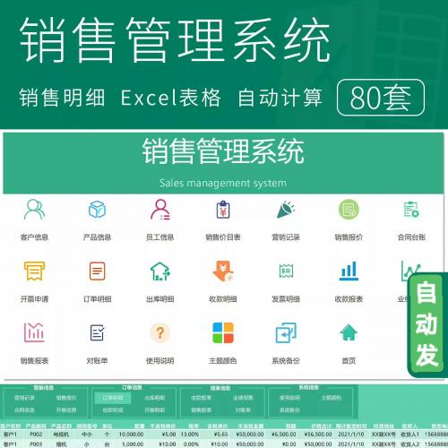 【即时发送】80套全套销售管理Excel模板，涵盖客户、产品、员工、订单、合同与报表模块