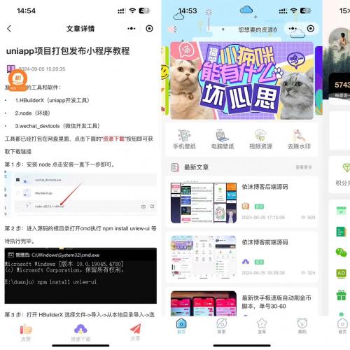 带流量主功能的软件资源小程序源码 依沫博客含积分系统与积分商城 支持二次开发