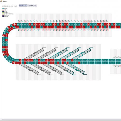 双层小型交叉带分拣系统动画模拟源代码，含按件计费与测试程序