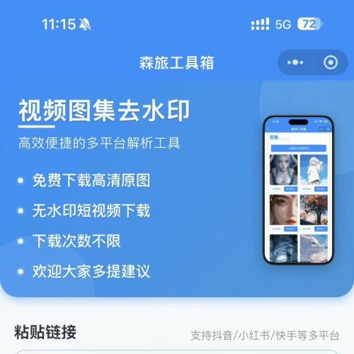 全新去水印小程序开源源码，支持无服务器部署与快速搭建