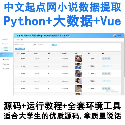 基于Python的起点中文网小说数据采集与大数据分析系统（Vue前端）