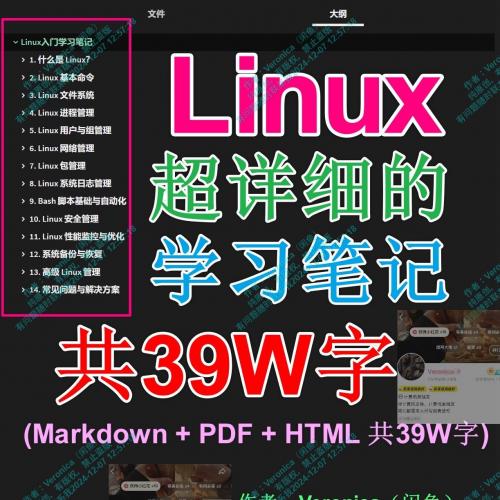 全面解析Linux系统学习指南，涵盖14大章节，总计39万字